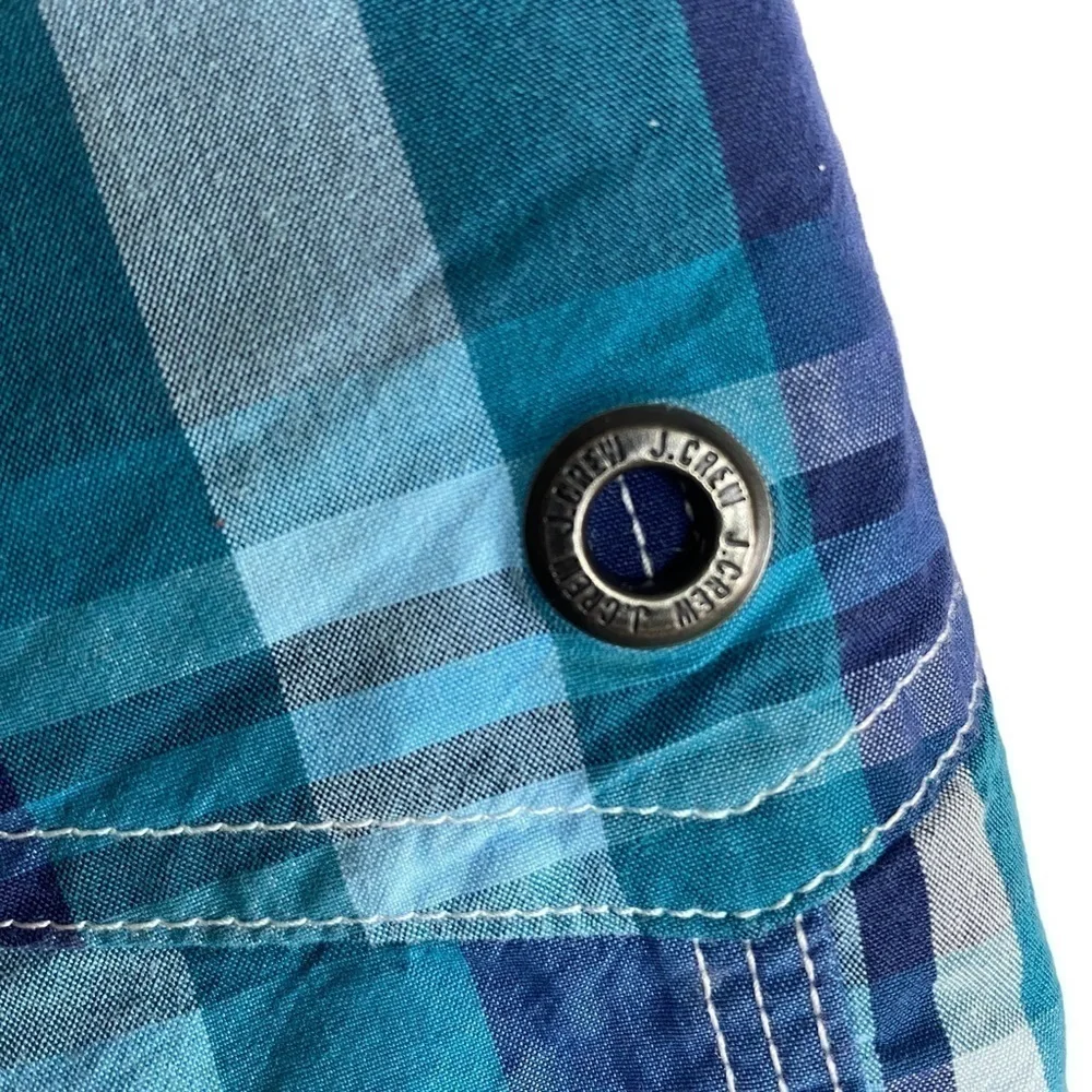 J. CREW Board Shorts Size 33 Mens Swimwear Blue Plaid Swim Trunks